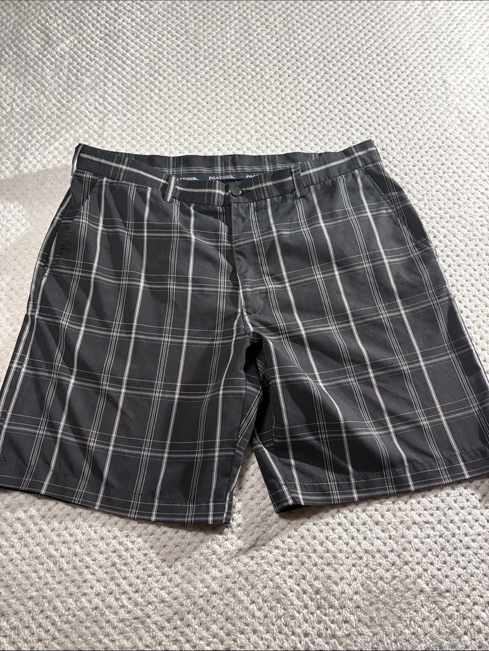 PGA Tour Black Plaid Athletic Shorts